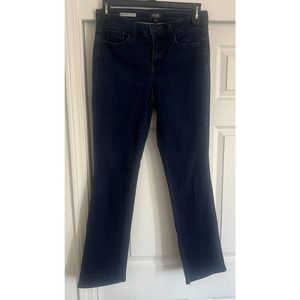 NYDJ Marilyn Straight Jeans Womens 10 Mid Rise Dark Wash Lift Tuck